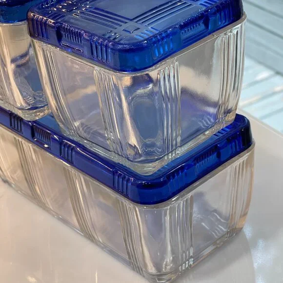 Vintage 1940s Hazel Atlas Refrigerator Dish Set (6 total pieces)